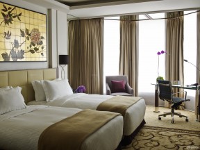 五星级酒店标准间 纯色窗帘装修效果图片