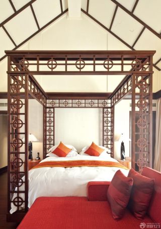 度假酒店房间东南亚床设计效果图