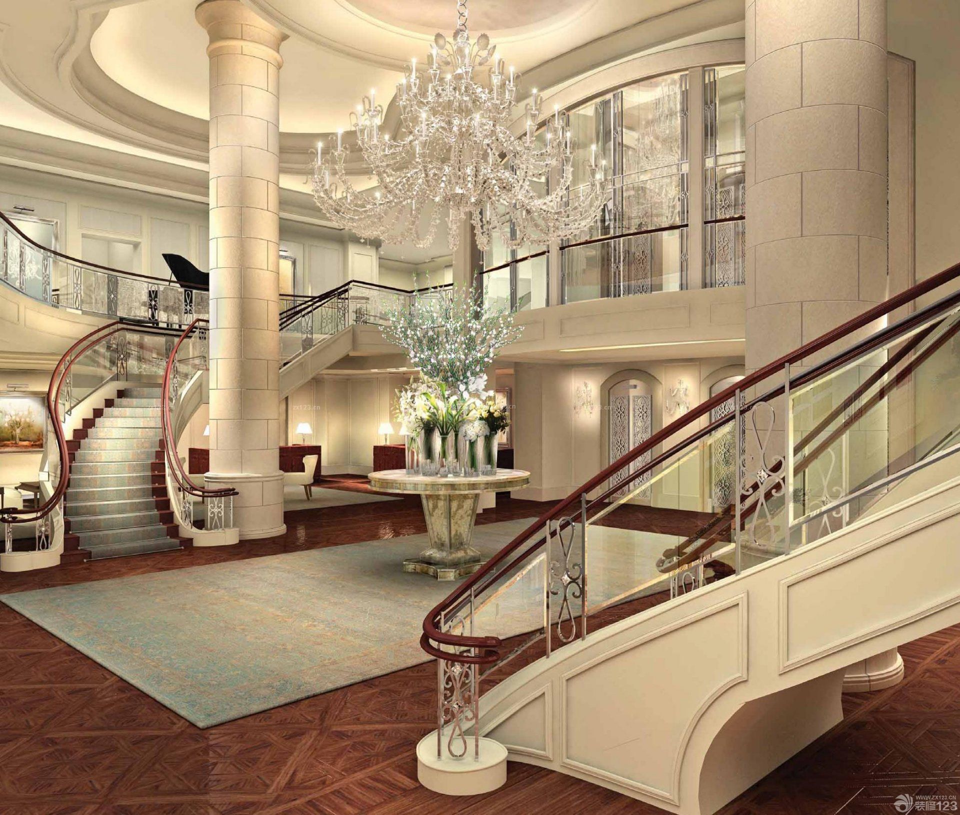 酒店大厅楼梯扶手设计装修效果图