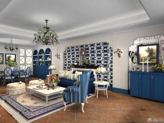 地中海风格房子客厅家具搭配装修设计图片大全南北80平