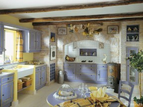 地中海和美式风格混搭开放式厨房设计