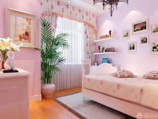 儿童房卧室乳胶漆粉颜色设计效果图女孩