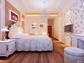 现代美式风格卧室装修花朵壁纸效果图