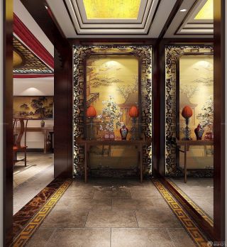 中式走廊玄关壁画背景墙装修效果图