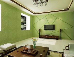 硅藻泥客厅侧面效果图 绿色墙面装修效果图片