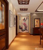 中式风格走廊玄关背景墙壁画装修效果图