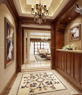 中式走廊玄关装修效果图 简欧与中式混搭风格装修效果图