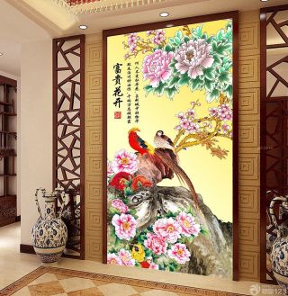 中式走廊玄关壁画背景墙设计装修效果图