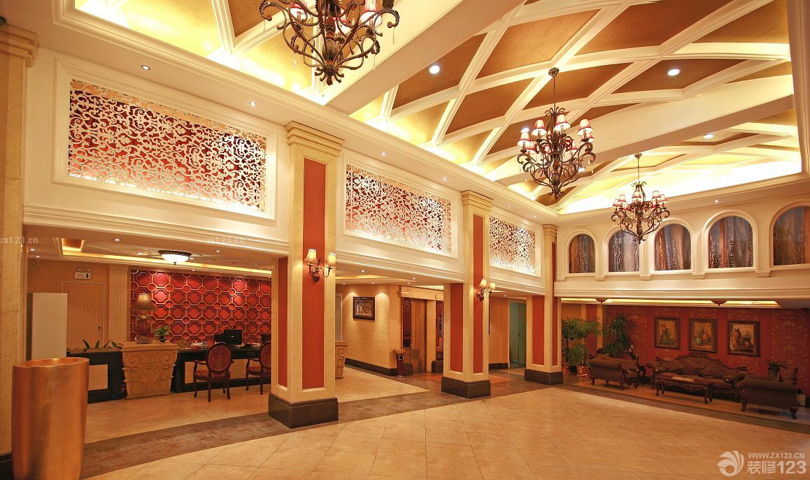 美式简约设计风格酒店前台装修图片