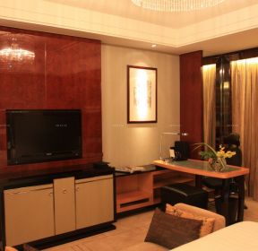 小型酒店客房瓷砖电视背景墙装修设计效果图片-每日推荐