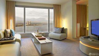 美式酒店房间纯色窗帘装修效果图片