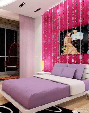 婚房卧室卧室粉色窗帘效果图片