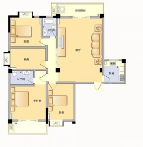 88平米小型室内三室一厅平面图