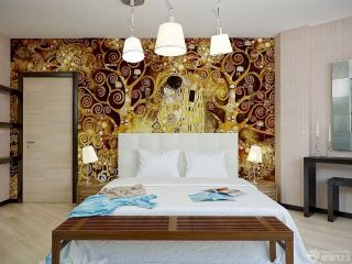 卧室室内床头背景墙墙绘装修效果图片