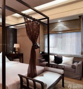 中式卧室半截窗帘效果图 温馨卧室设计