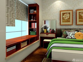 中式小户型卧室飘窗半截窗帘设计效果图