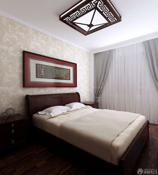 中式温馨小户型卧室半截窗帘装修效果图
