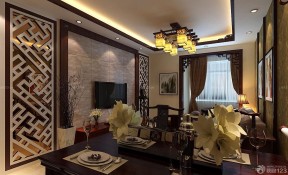 中式客厅瓷砖背景墙效果图 最新家装设计效果图