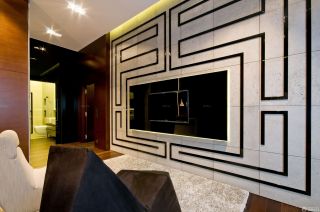 混搭设计风格客厅磁砖的电视背景图片