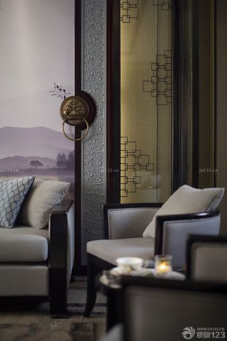 中式新古典客厅沙发背景墙装修图片