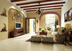 客厅电视背景墙效果图硅藻泥 美式乡村风格装修