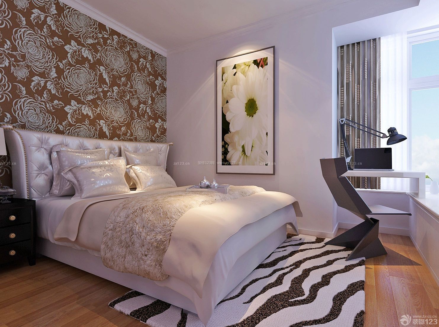 欧式卧室床头硅藻泥背景墙设计装修效果图片