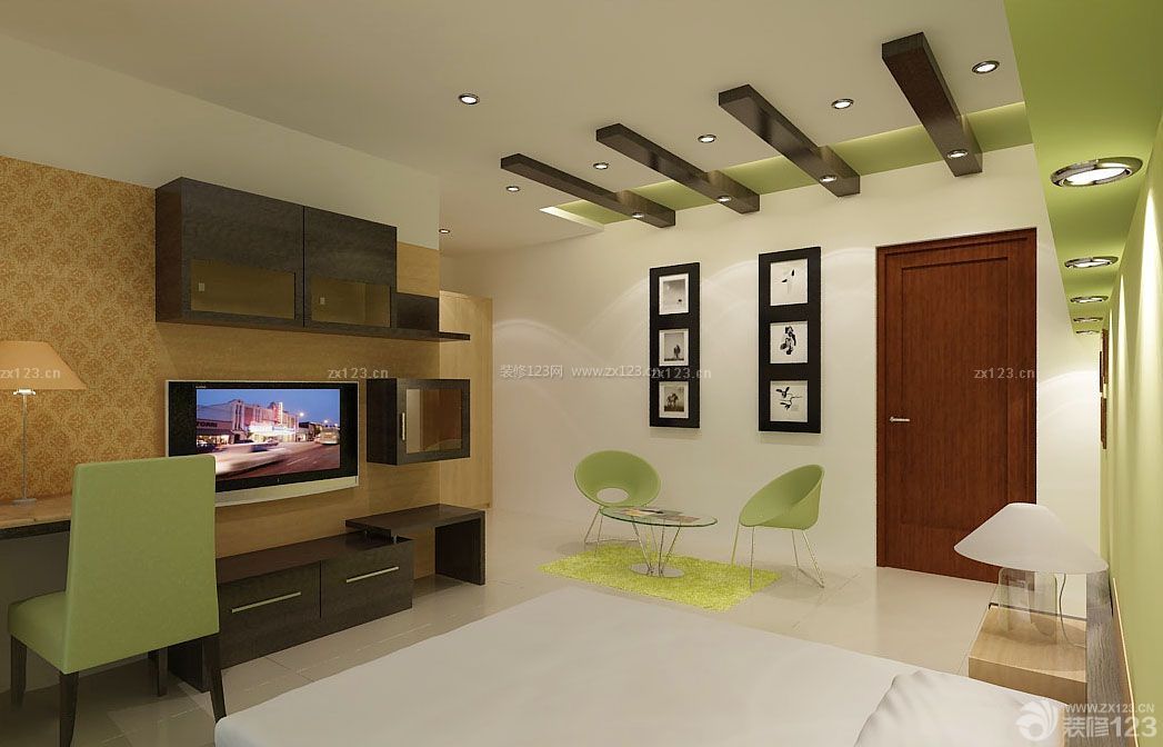 现代小户型卧室硅藻泥背景墙装修效果图片