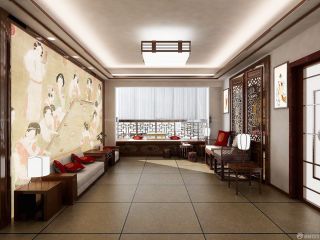中式风格客厅壁画墙纸背景墙装修图片