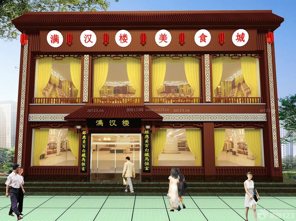 中式风格茶餐厅门头装修效果图