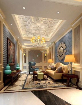豪华欧式客厅海藻泥电视墙设计效果图