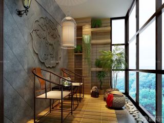 中式阳台创意背景墙设计效果图片