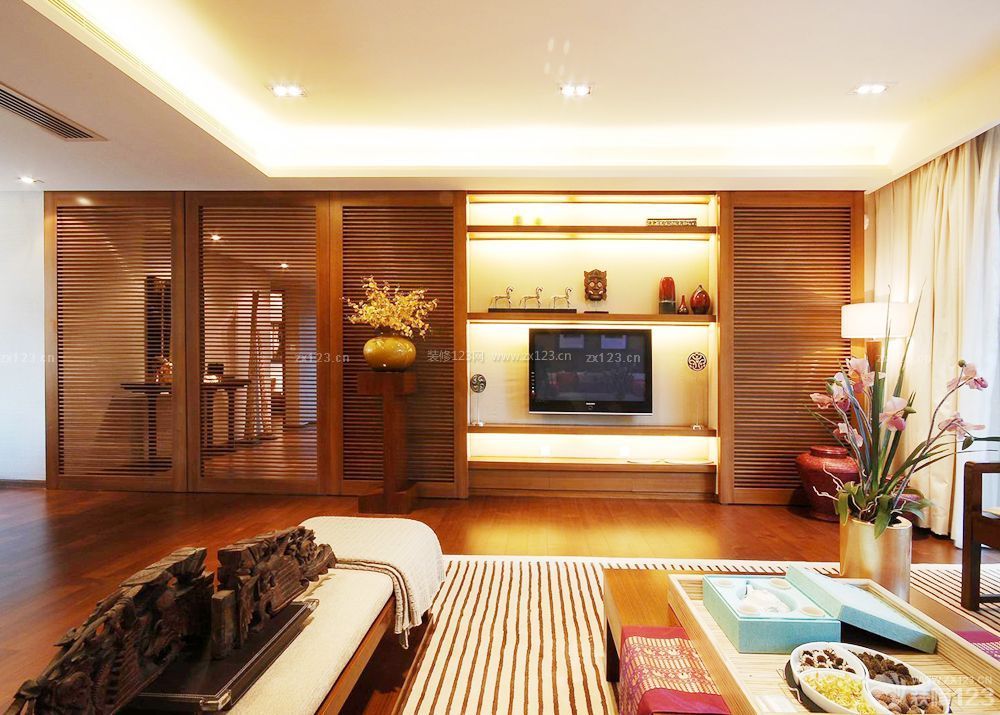 两居室现代简约客厅背景墙设计效果图