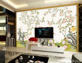 最新中式电视背景墙手绘图片大全