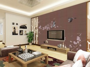 硅藻泥电视背景墙装修效果图 现代中式家装