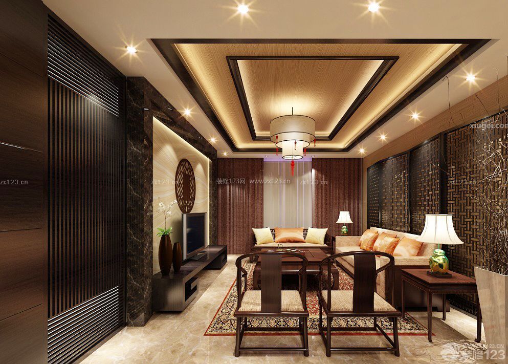 中式家庭客厅装修样式设计图片
