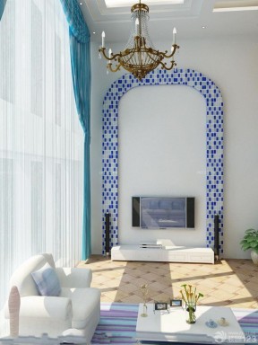 客厅电视背景墙设计图 地中海别墅