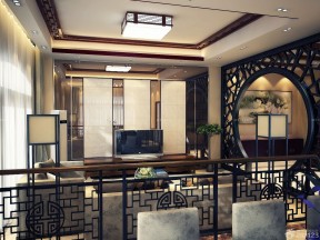 别墅中式风格带屏风的客厅装饰装修图