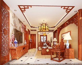 中式豪华别墅带屏风的客厅装饰图片
