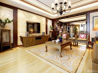 中式交换空间客厅木质茶几装修效果图片