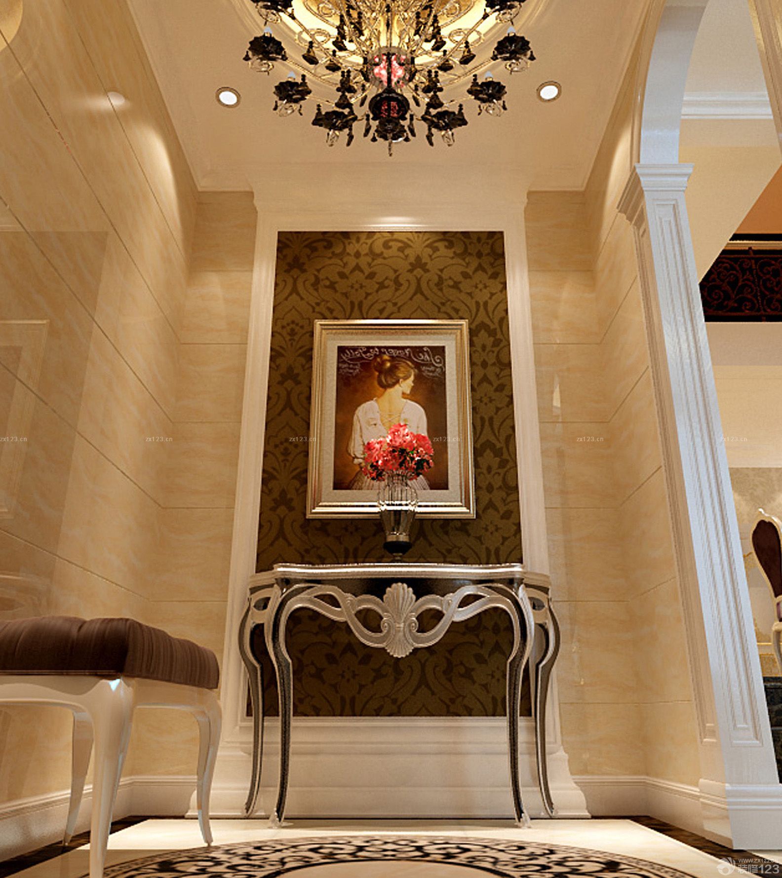 新古典欧式风格玄关拱形门洞装修图