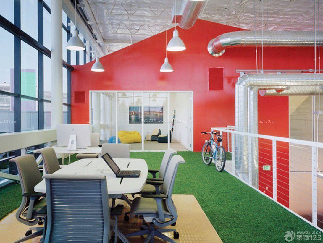 红色公司办公室背景墙装修设计效果图