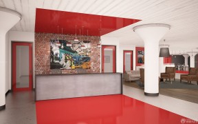 红色公司背景墙效果图 装饰画装修效果图片