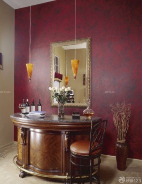 经典家庭小酒吧红色墙面装修效果图片
