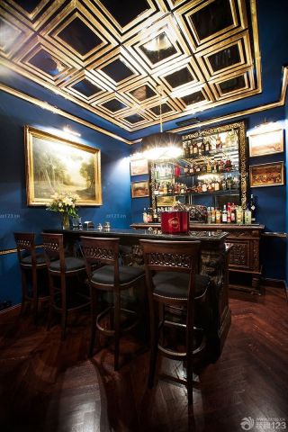 唯美家庭酒吧装修风格蓝色墙面效果图片