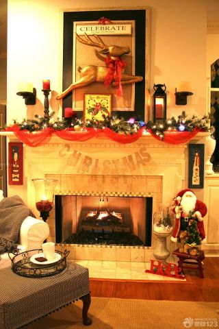温馨圣诞节布置壁炉装修效果图片
