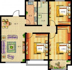 100平米美式混搭风格家庭户型设计平面图