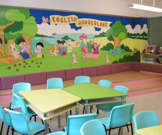 松江学校室内背景墙画装修效果图片