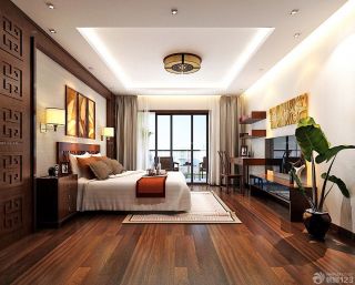 泰式卧室深棕色木地板装修效果图片