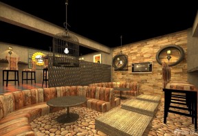 中式风格酒吧装修效果图 多人沙发装修效果图片