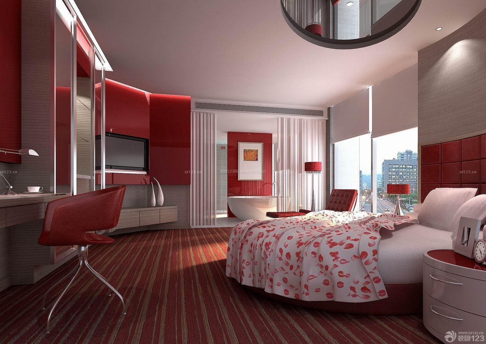 现代时尚家庭圆床卧室装修效果图